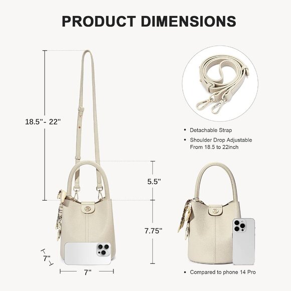 Small Crossbody Bags for Women Vegan Leather Mini Bucket Handbag Removable Shoul - Picture 3 of 6